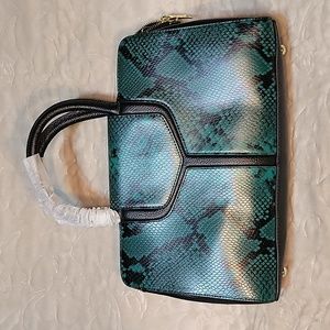 Black and Green Snakeskin Print Genuine Leather Convertable Tote
